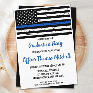 Thin Blue Line Police Officer Graduation Party Invitation