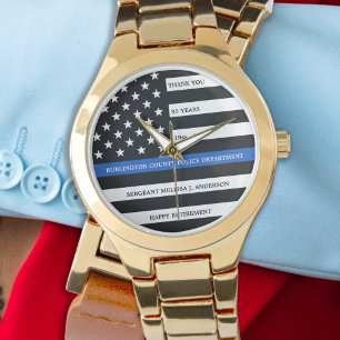 Thin Blue Line Police Officer Retirement Gold Watch
