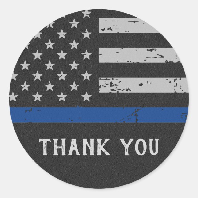 Thin Blue Line Police Officer Thank You Classic Ro Classic Round Sticker (Front)