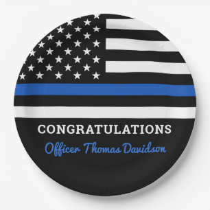 Thin Blue Line Police Party Congratulations Paper Plate