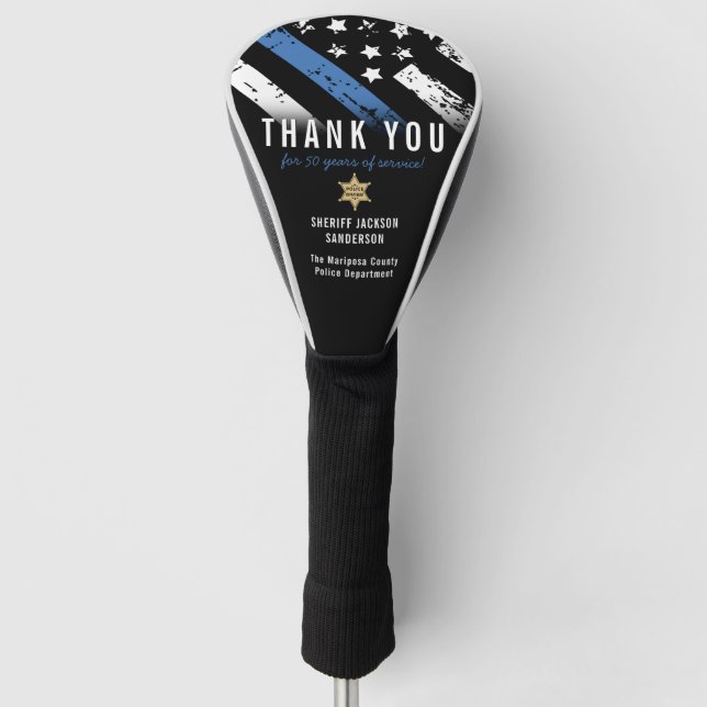 Thin Blue Line Police Retirement Anniversary Golf Head Cover (Front)