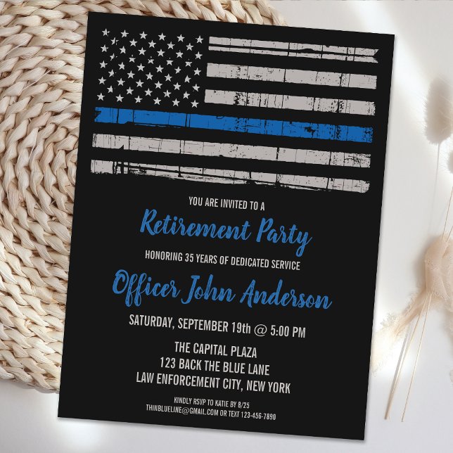 Thin Blue Line Police Retirement Invitation Card (Creator Uploaded)