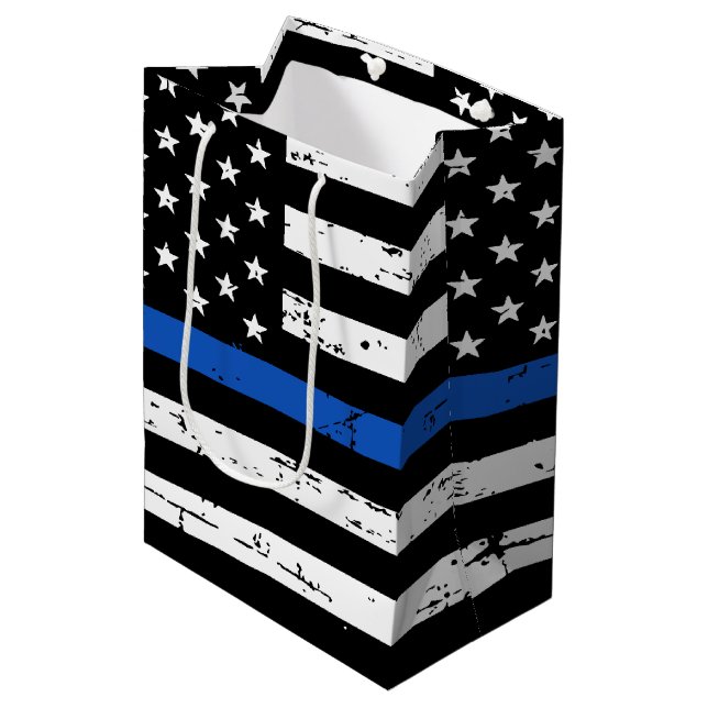 Thin Blue Line Police Retirement Law Enforcement Medium Gift Bag (Front Angled)