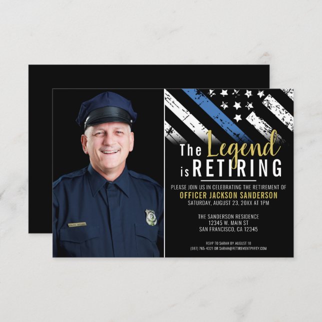 Thin Blue Line Police Retirement Party Photo Invitation (Front/Back)