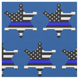 Thin Blue Line Police Sheriff Badge Pattern Fabric