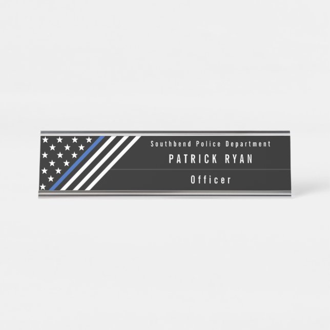 Thin Blue Line Police Stars Stripes Monogram Desk Name Plate (Front)