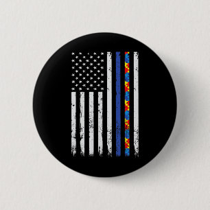 Thin Blue Line Police Support Autism 4th July Mum  6 Cm Round Badge