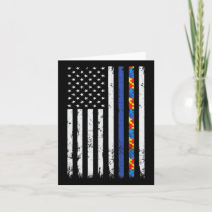 Thin Blue Line Police Support Autism 4th July Mum Card
