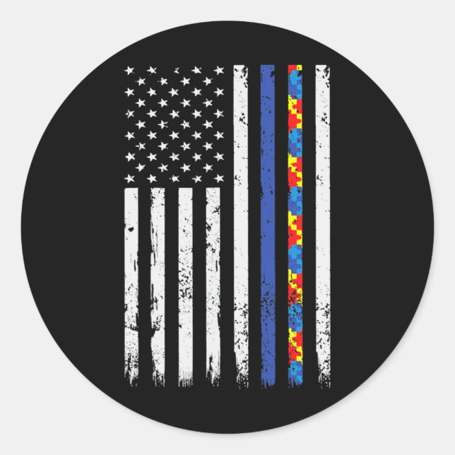 Thin Blue Line Police Support Autism 4th July Mum  Classic Round Sticker (Front)