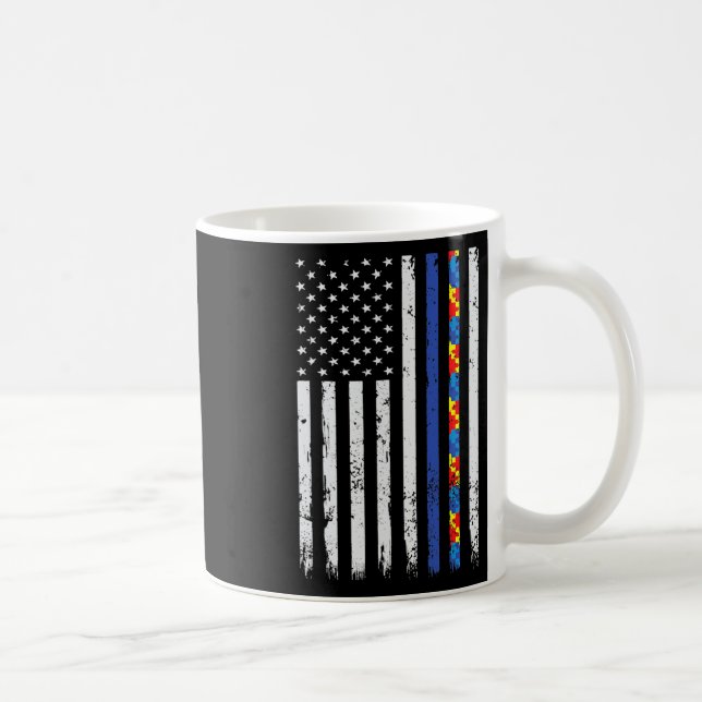Thin Blue Line Police Support Autism 4th July Mum  Coffee Mug (Right)
