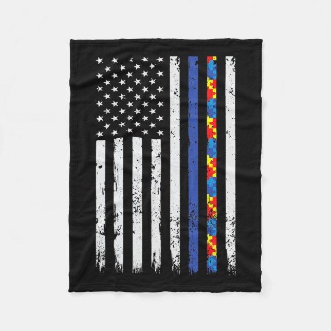 Thin Blue Line Police Support Autism 4th July Mum  Fleece Blanket (Front)