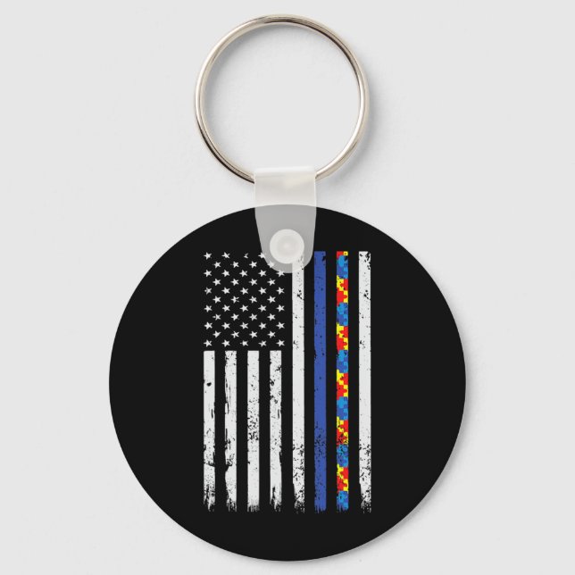 Thin Blue Line Police Support Autism 4th July Mum  Key Ring (Front)