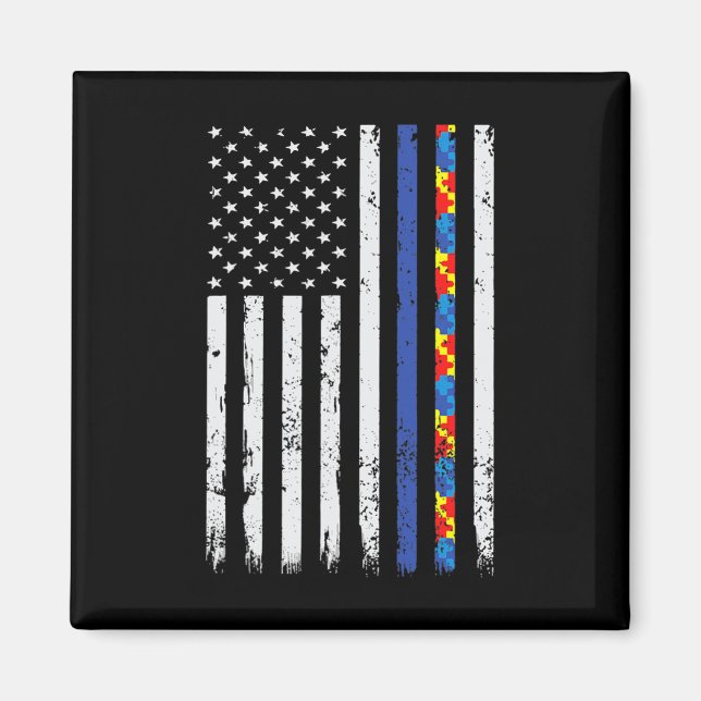 Thin Blue Line Police Support Autism 4th July Mum  Magnet (Front)