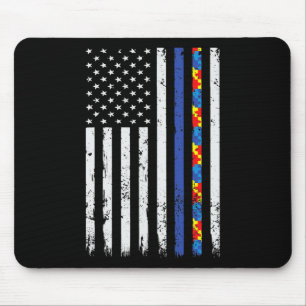 Thin Blue Line Police Support Autism 4th July Mum Mouse Pad