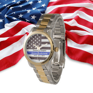 Thin Blue Line Police US FLAG Retirement Patriotic Watch