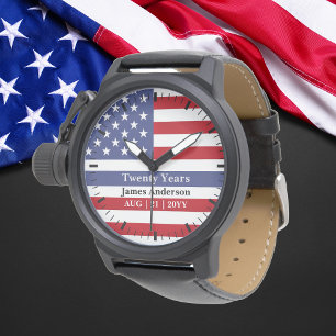 Thin Blue Line Police US FLAG Retirement Patriotic Watch