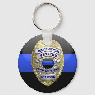 Thin Blue Line Retired Badge Key Ring