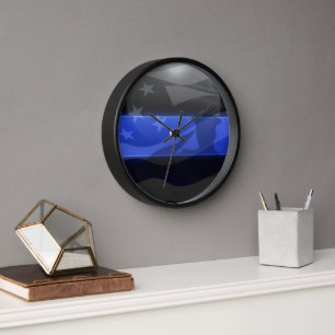 Thin Blue Line Salute Flag Large Clock