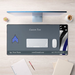 Thin Blue Line Sergeant Rank Stripes Desk Mat