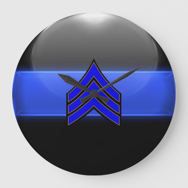 Thin Blue Line - Sergeant Stripes Rank Insignia Large Clock (Front)
