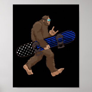 Thin Blue Line Snowboard Bigfoot Gift For Snowboar Poster
