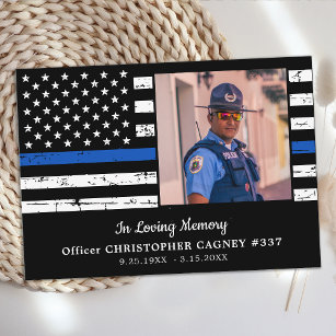 Thin Blue Line Sympathy Police Memorial Funeral Thank You Card
