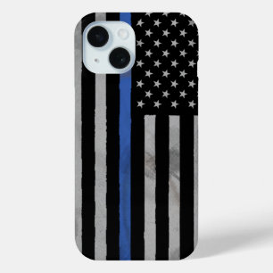 Thin Blue Line Tattered Distressed Flag iPhone 15 Case