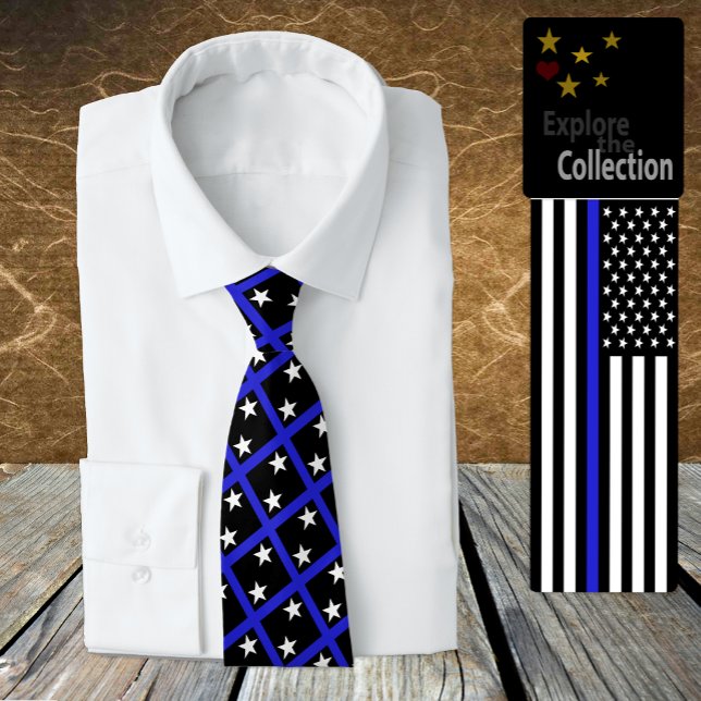 Thin Blue Line Tie, modern flag fashion, America Tie (Creator Uploaded)
