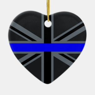 Thin Blue Line Union Jack Graphic Ceramic Tree Decoration