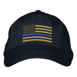 Thin Blue Line US Flag in Gold Embroidered Hat
