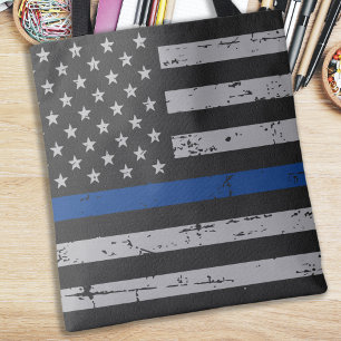 Thin Blue Line USA American Flag - Police Officer Tote Bag
