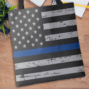 Thin Blue Line USA Flag - Police Officer Tote Bag