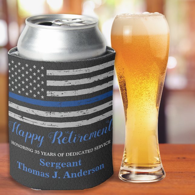 Thin Blue Line Vintage Police Retirement Can Cooler (Creator Uploaded)