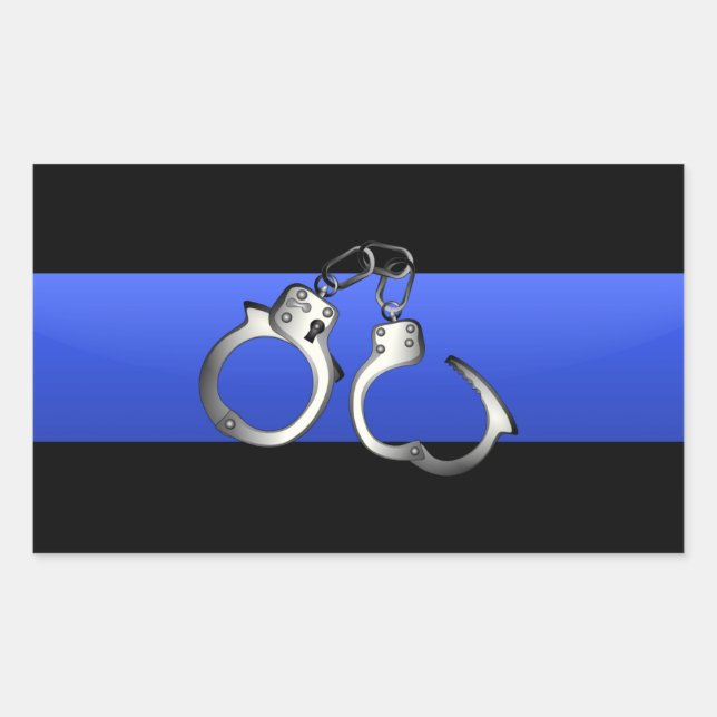 Thin Blue Line with Handcuffs Rectangular Sticker (Front)