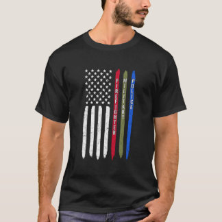 Thin Blue Red Green Line American Flag Police Mili T-Shirt