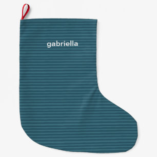 Thin Blue Stripes with Name Large Christmas Stocking