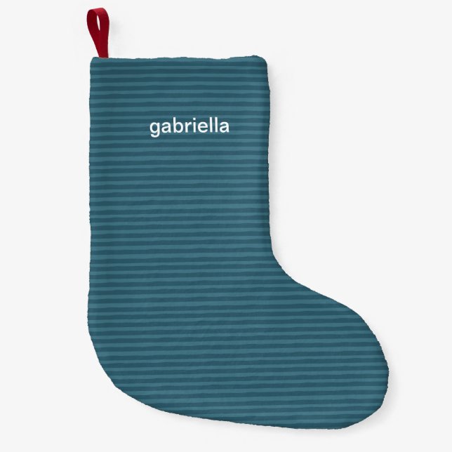 Thin Blue Stripes with Name Small Christmas Stocking (Front)