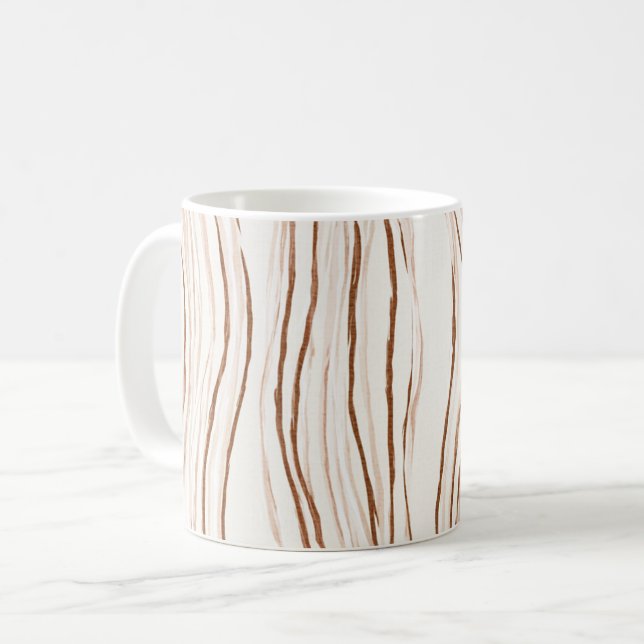 Thin Brown Cream Wavy Stripes Coffee Mug (Front Left)