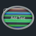 Thin Colourful Stripes - 1 Oval Belt Buckle<br><div class="desc">Colourful stripes with black space background. Colours of red, yellow, green, blue and orange. Depending on the product, add or change the text. Change the image if you like too. Personalise these with your name or quote. Add a photo and have the the stripe design as a frame to that...</div>