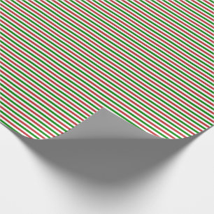 Thin Dark Red, Green and White Stripes Wrapping Paper
