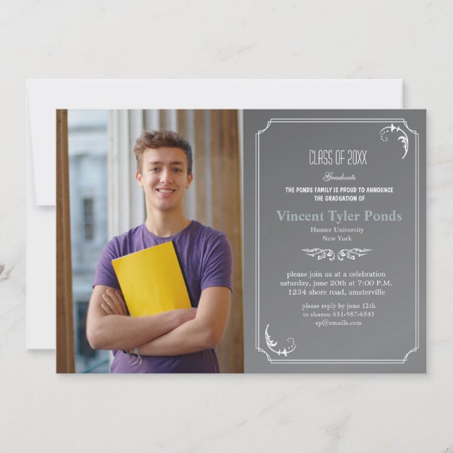 Thin Frame Chalkboard Graduation Photo Invitation (Front)