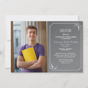 Thin Frame Chalkboard Graduation Photo Invitation