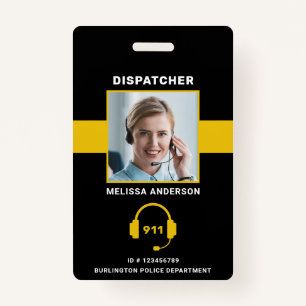 Thin Gold Line Custom Photo 911 Dispatcher ID Card ID Badge