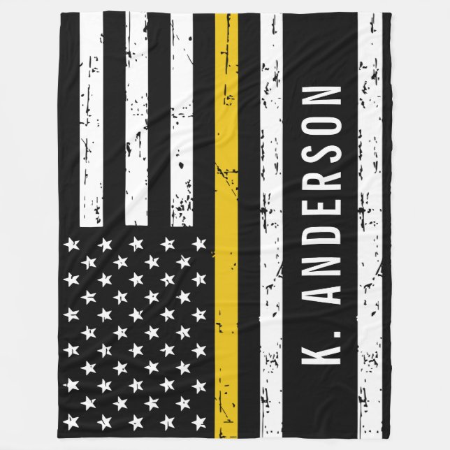 Thin Gold Line Flag Personalised 911 Dispatcher Fleece Blanket (Front)