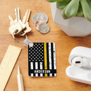 Thin Gold Line Flag Rustic Personalised Dispatcher Key Ring