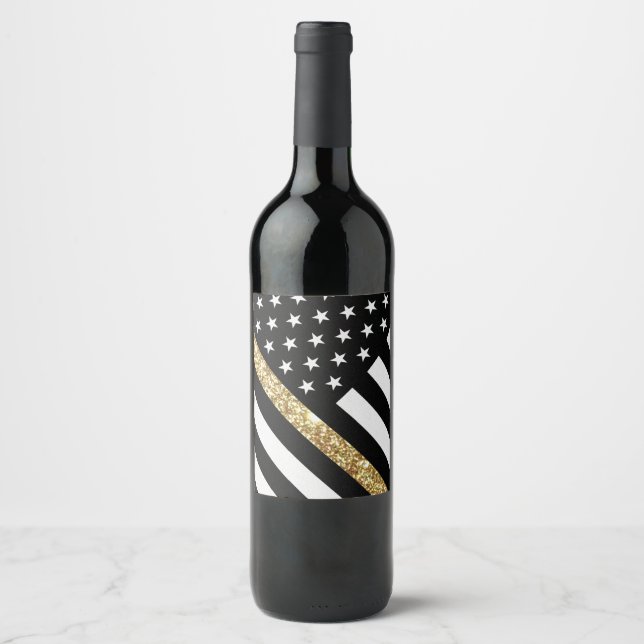 Thin Gold Line Glitter Flag Wine Label (Front)