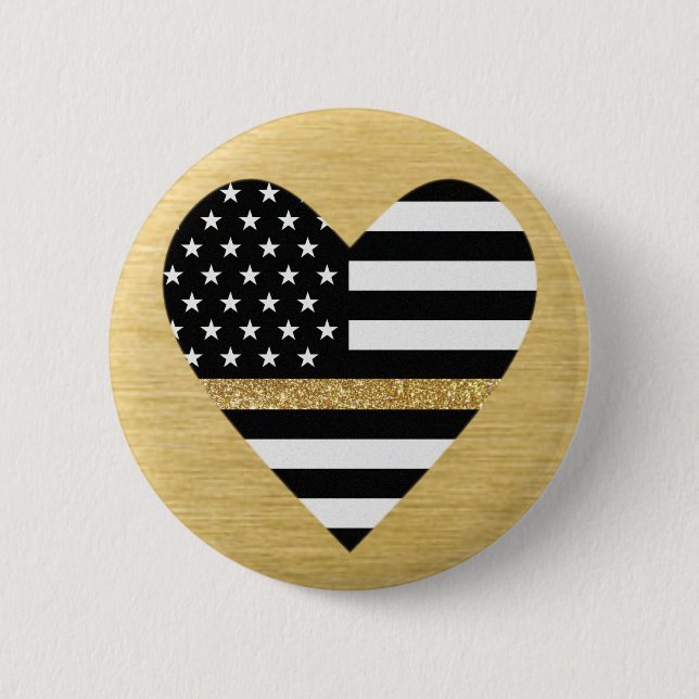 Thin Gold Line Glitter Heart 6 Cm Round Badge (Front)