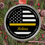 Thin Gold Line Personalised Flag 911 Dispatcher Metal Tree Decoration<br><div class="desc">The Golden Glue That Holds It All Together. Personalised Thin Gold Line Ornament for 911 dispatchers and police dispatchers. Personalise this dispatcher ornament with name and year. This personalised dispatcher gift is perfect for police dispatcher appreciation, 911 dispatcher thank you gifts, and dispatcher retirement gifts or party favours. Order these...</div>