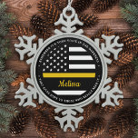 Thin Gold Line Personalised Flag 911 Dispatcher Snowflake Pewter Christmas Ornament<br><div class="desc">The Golden Glue That Holds It All Together. Personalised Thin Gold Line Ornament for 911 dispatchers and police dispatchers. Personalise this dispatcher ornament with name and year. This personalised dispatcher gift is perfect for police dispatcher appreciation, 911 dispatcher thank you gifts, and dispatcher retirement gifts or party favours. Order these...</div>