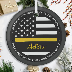 Thin Gold Line Personalized Flag 911 Dispatcher Glass Tree Decoration